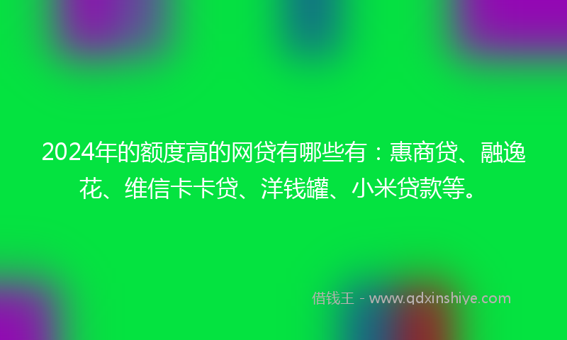 2024年的额度高的网贷有哪些有：惠商贷、融逸花、维信卡卡贷、洋钱罐、小米贷款等。