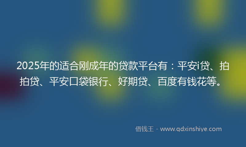 2025年的适合刚成年的贷款平台有：平安i贷、拍拍贷、平安口袋银行、好期贷、百度有钱花等。