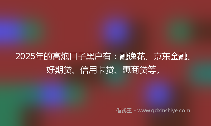 2025年的高炮口子黑户有：融逸花、京东金融、好期贷、信用卡贷、惠商贷等。