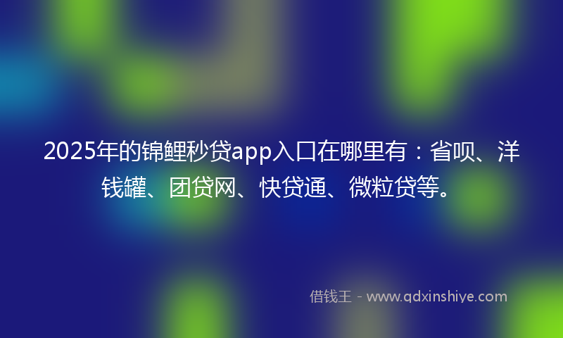 2025年的锦鲤秒贷app入口在哪里有：省呗、洋钱罐、团贷网、快贷通、微粒贷等。