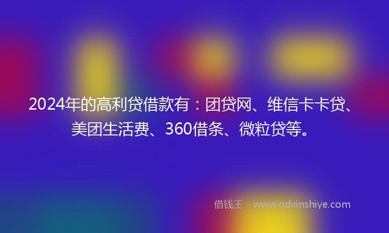 2024年的高利贷借款有：团贷网、维信卡卡贷、美团生活费、360借条、微粒贷等。