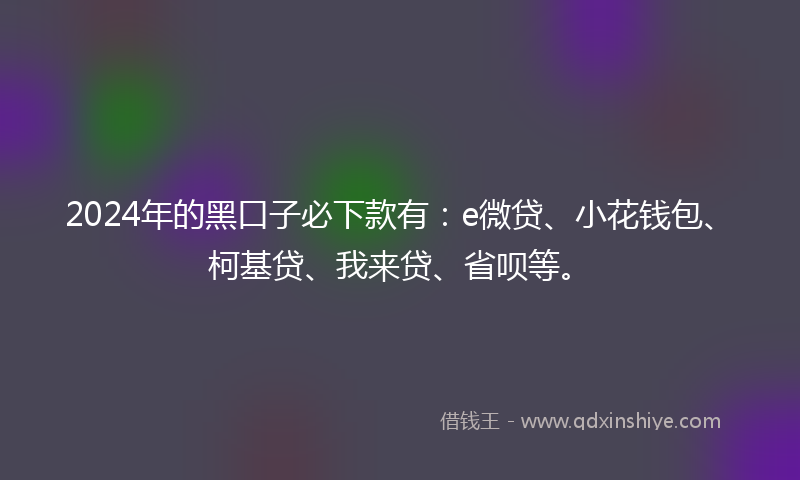 2024年的黑口子必下款有：e微贷、小花钱包、柯基贷、我来贷、省呗等。