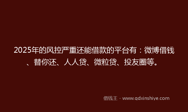 2025年的风控严重还能借款的平台有：微博借钱、替你还、人人贷、微粒贷、投友圈等。