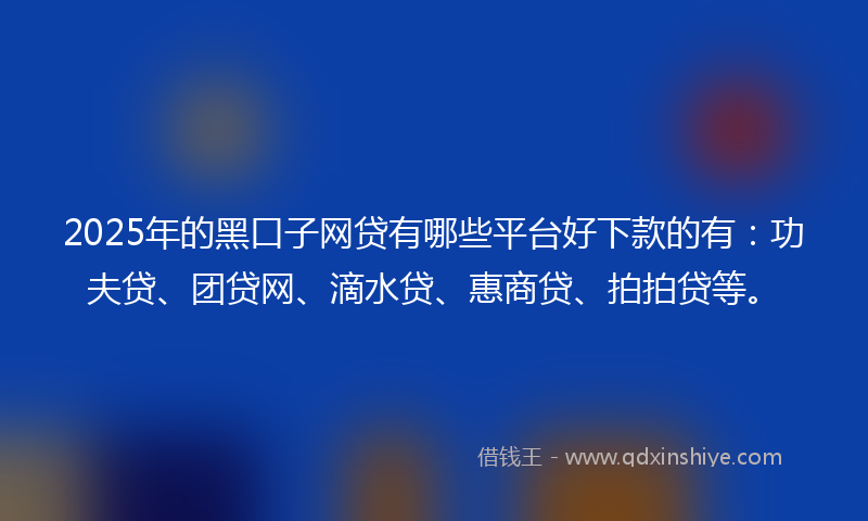 2025年的黑口子网贷有哪些平台好下款的有：功夫贷、团贷网、滴水贷、惠商贷、拍拍贷等。