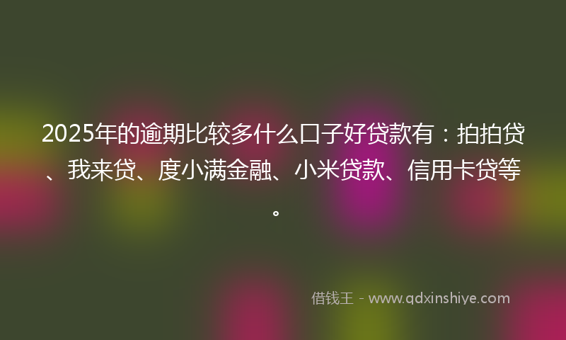 2025年的逾期比较多什么口子好贷款有：拍拍贷、我来贷、度小满金融、小米贷款、信用卡贷等。