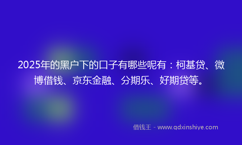 2025年的黑户下的口子有哪些呢有：柯基贷、微博借钱、京东金融、分期乐、好期贷等。