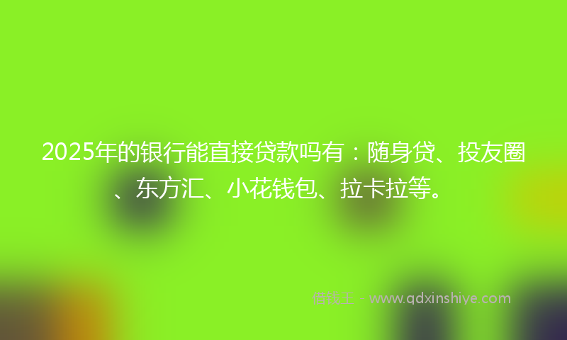2025年的银行能直接贷款吗有：随身贷、投友圈、东方汇、小花钱包、拉卡拉等。