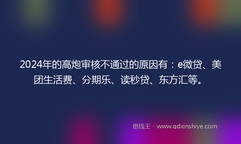2024年的高炮审核不通过的原因有：e微贷、美团生活费、分期乐、读秒贷、东方汇等。