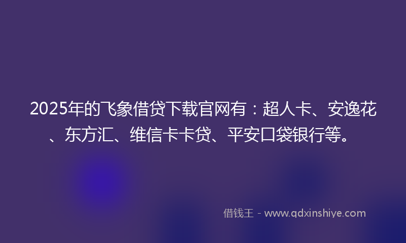 2025年的飞象借贷下载官网有：超人卡、安逸花、东方汇、维信卡卡贷、平安口袋银行等。