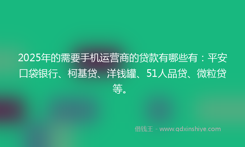 2025年的需要手机运营商的贷款有哪些有：平安口袋银行、柯基贷、洋钱罐、51人品贷、微粒贷等。