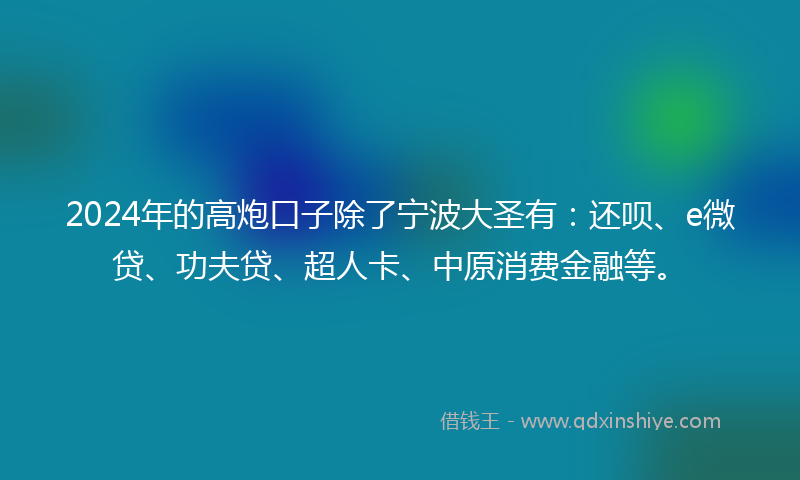 2024年的高炮口子除了宁波大圣有：还呗、e微贷、功夫贷、超人卡、中原消费金融等。