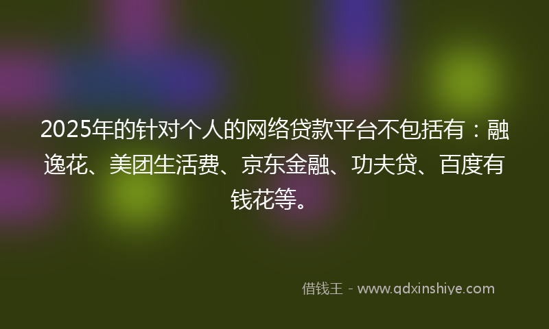 2025年的针对个人的网络贷款平台不包括有：融逸花、美团生活费、京东金融、功夫贷、百度有钱花等。