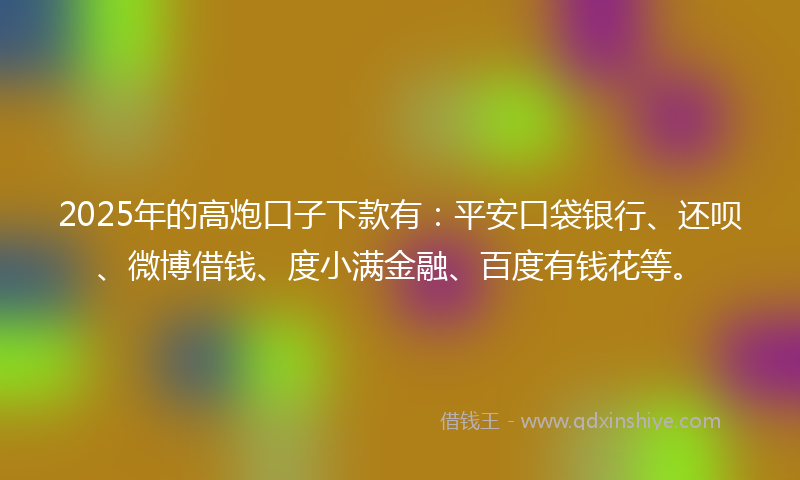 2025年的高炮口子下款有：平安口袋银行、还呗、微博借钱、度小满金融、百度有钱花等。