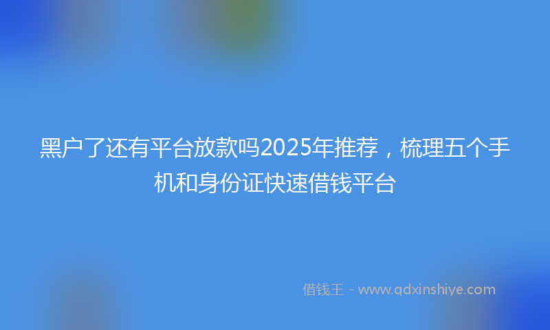 黑户了还有平台放款吗2025年推荐，梳理五个手机和身份证快速借钱平台