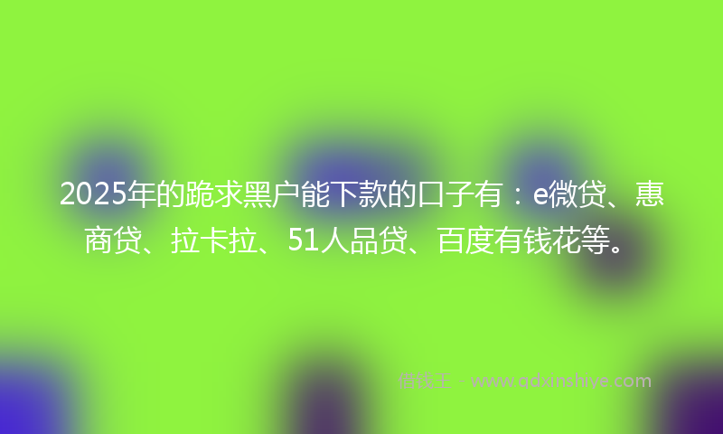 2025年的跪求黑户能下款的口子有：e微贷、惠商贷、拉卡拉、51人品贷、百度有钱花等。
