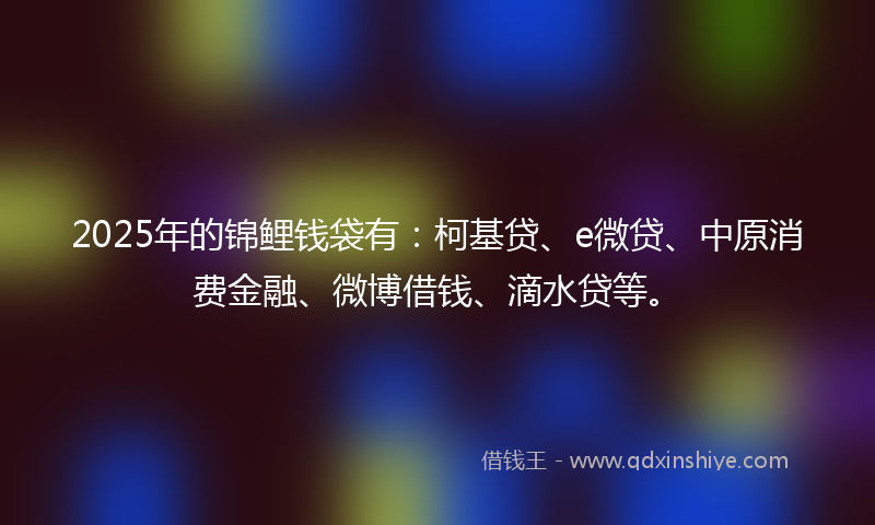 2025年的锦鲤钱袋有：柯基贷、e微贷、中原消费金融、微博借钱、滴水贷等。