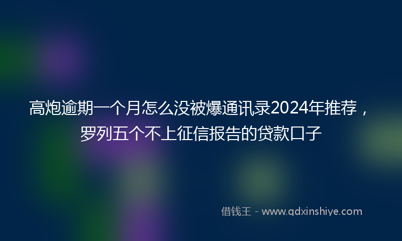 高炮逾期一个月怎么没被爆通讯录2024年推荐，罗列五个不上征信报告的贷款口子