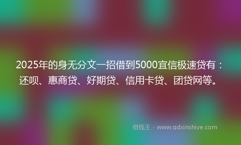 2025年的身无分文一招借到5000宜信极速贷有：还呗、惠商贷、好期贷、信用卡贷、团贷网等。