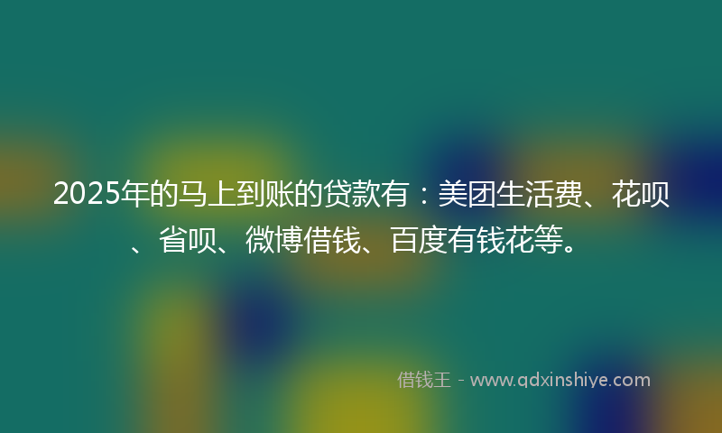 2025年的马上到账的贷款有：美团生活费、花呗、省呗、微博借钱、百度有钱花等。
