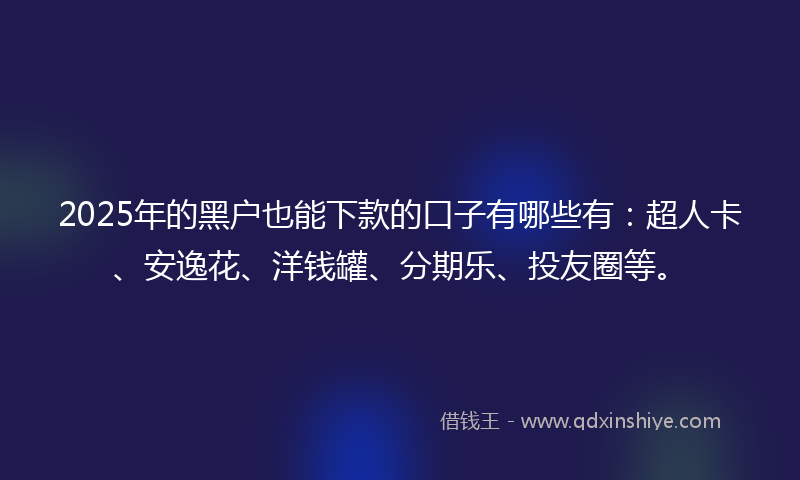 2025年的黑户也能下款的口子有哪些有：超人卡、安逸花、洋钱罐、分期乐、投友圈等。