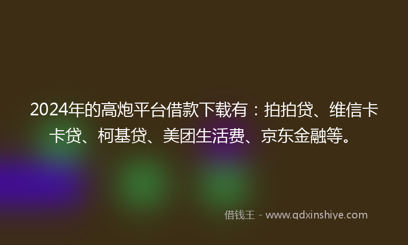 2024年的高炮平台借款下载有：拍拍贷、维信卡卡贷、柯基贷、美团生活费、京东金融等。
