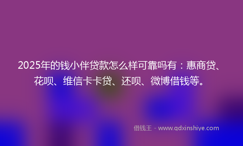2025年的钱小伴贷款怎么样可靠吗有：惠商贷、花呗、维信卡卡贷、还呗、微博借钱等。