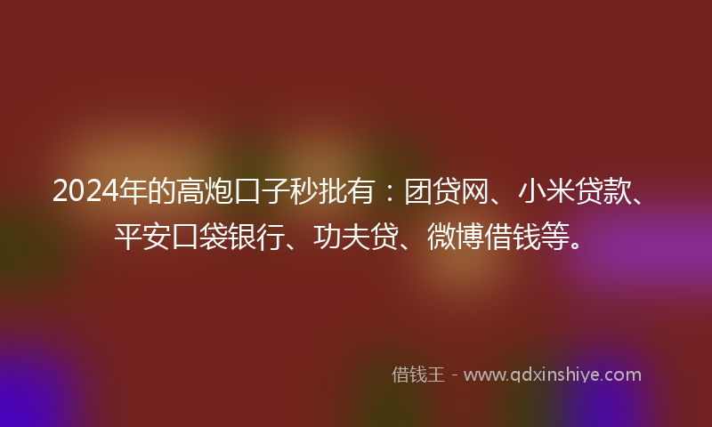 2024年的高炮口子秒批有：团贷网、小米贷款、平安口袋银行、功夫贷、微博借钱等。