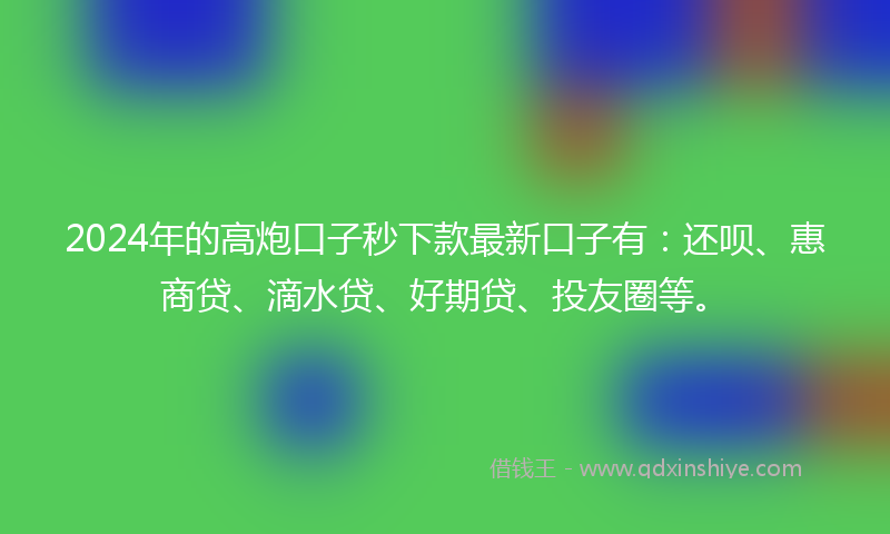 2024年的高炮口子秒下款最新口子有：还呗、惠商贷、滴水贷、好期贷、投友圈等。