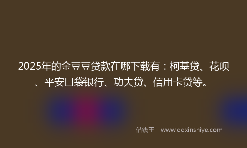 2025年的金豆豆贷款在哪下载有：柯基贷、花呗、平安口袋银行、功夫贷、信用卡贷等。