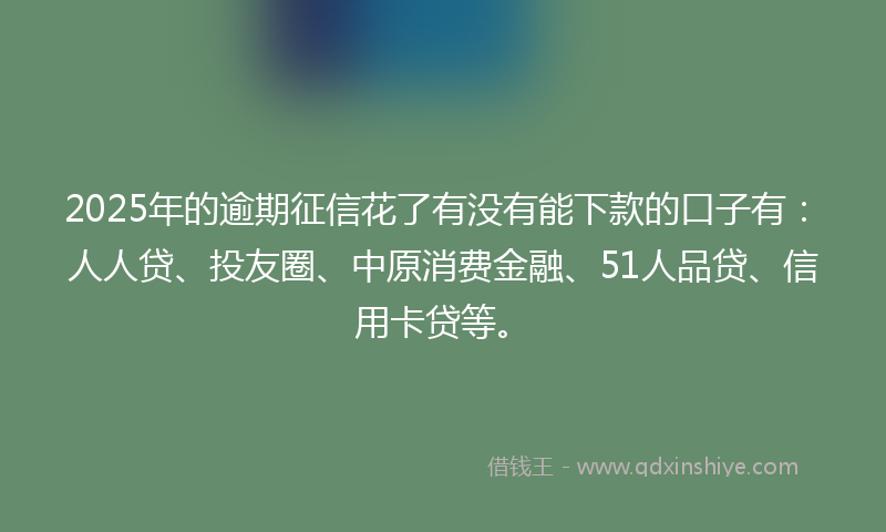 2025年的逾期征信花了有没有能下款的口子有：人人贷、投友圈、中原消费金融、51人品贷、信用卡贷等。