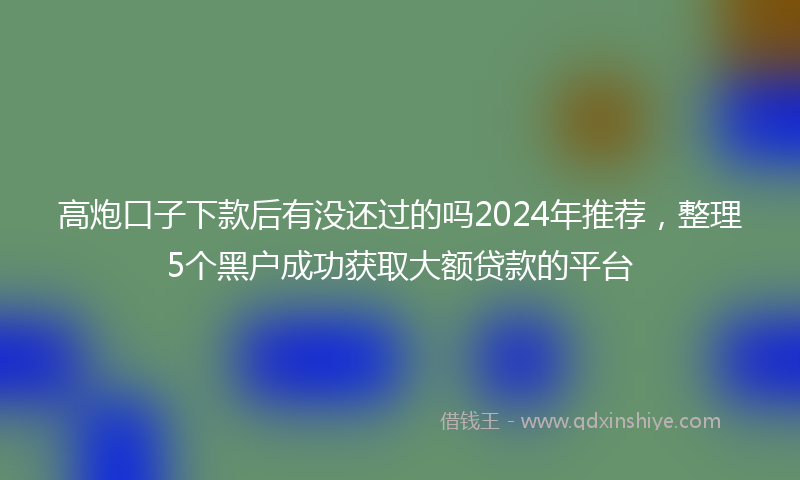 高炮口子下款后有没还过的吗2024年推荐，整理5个黑户成功获取大额贷款的平台