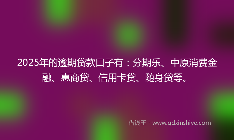2025年的逾期贷款口子有：分期乐、中原消费金融、惠商贷、信用卡贷、随身贷等。