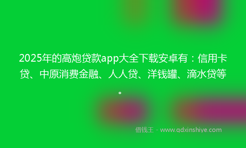 2025年的高炮贷款app大全下载安卓有：信用卡贷、中原消费金融、人人贷、洋钱罐、滴水贷等。