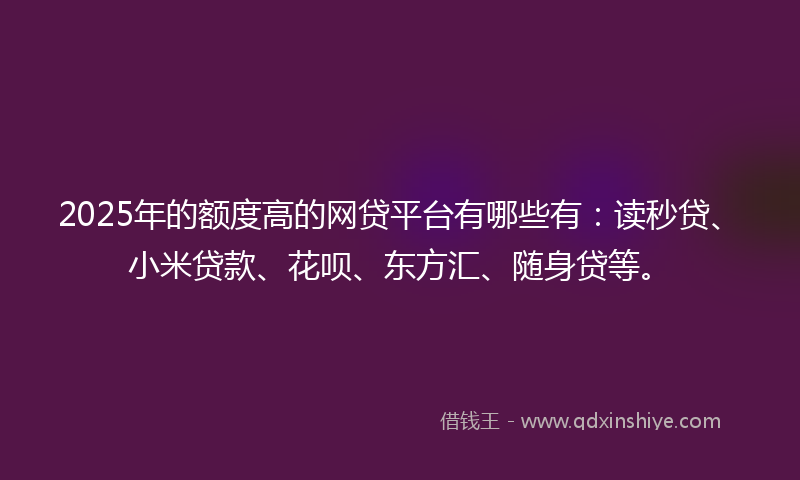 2025年的额度高的网贷平台有哪些有：读秒贷、小米贷款、花呗、东方汇、随身贷等。