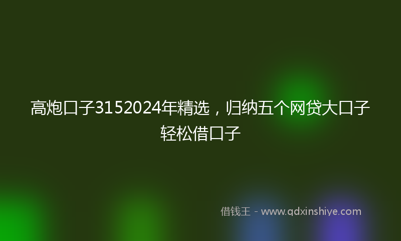高炮口子3152024年精选，归纳五个网贷大口子轻松借口子