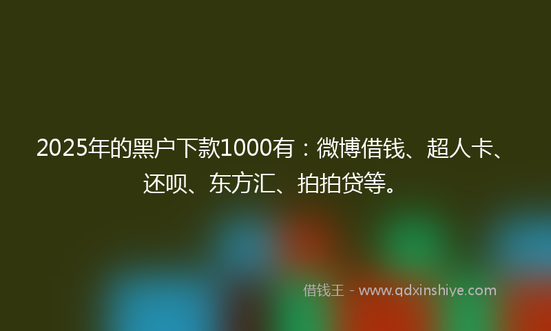 2025年的黑户下款1000有：微博借钱、超人卡、还呗、东方汇、拍拍贷等。