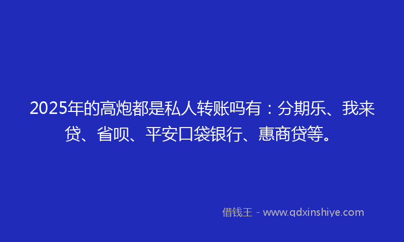 2025年的高炮都是私人转账吗有：分期乐、我来贷、省呗、平安口袋银行、惠商贷等。