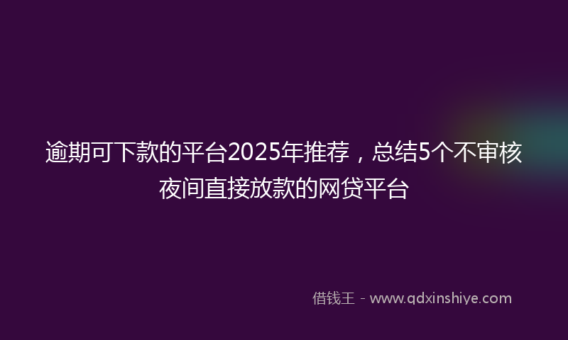 逾期可下款的平台2025年推荐，总结5个不审核夜间直接放款的网贷平台