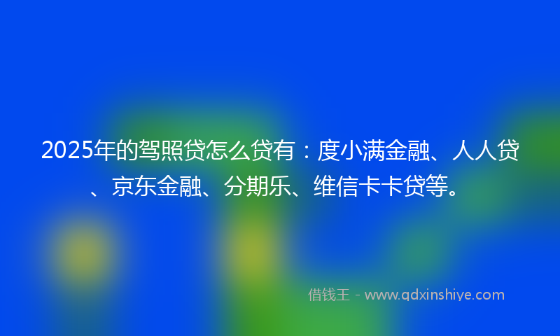2025年的驾照贷怎么贷有：度小满金融、人人贷、京东金融、分期乐、维信卡卡贷等。