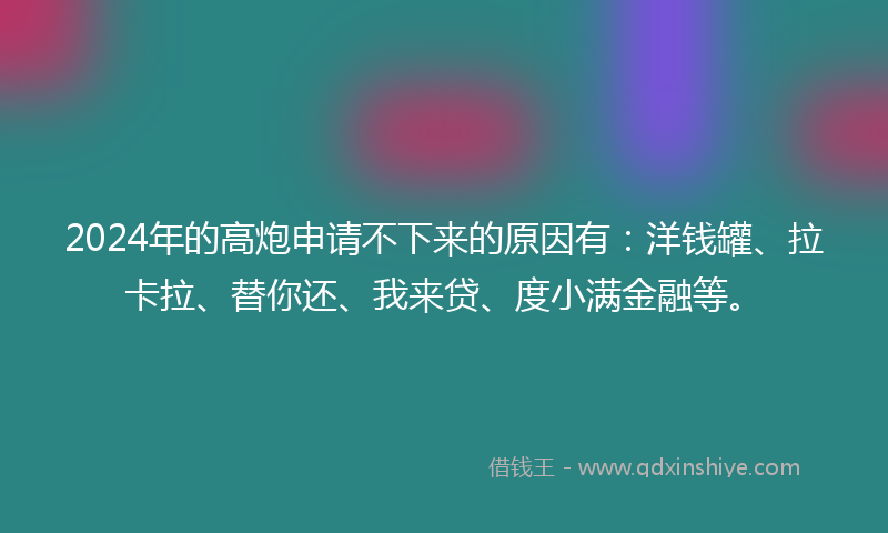 2024年的高炮申请不下来的原因有：洋钱罐、拉卡拉、替你还、我来贷、度小满金融等。