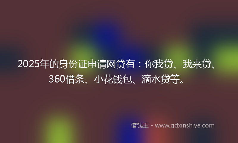 2025年的身份证申请网贷有：你我贷、我来贷、360借条、小花钱包、滴水贷等。