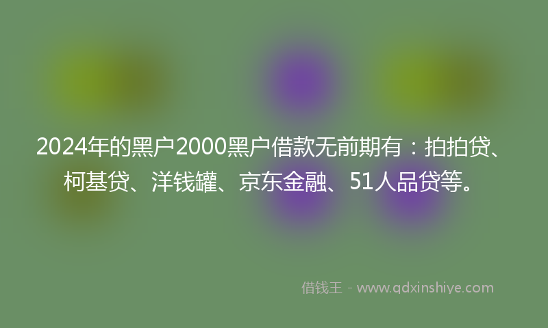2024年的黑户2000黑户借款无前期有：拍拍贷、柯基贷、洋钱罐、京东金融、51人品贷等。