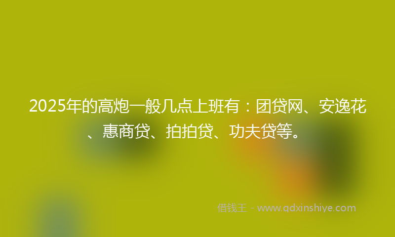 2025年的高炮一般几点上班有：团贷网、安逸花、惠商贷、拍拍贷、功夫贷等。
