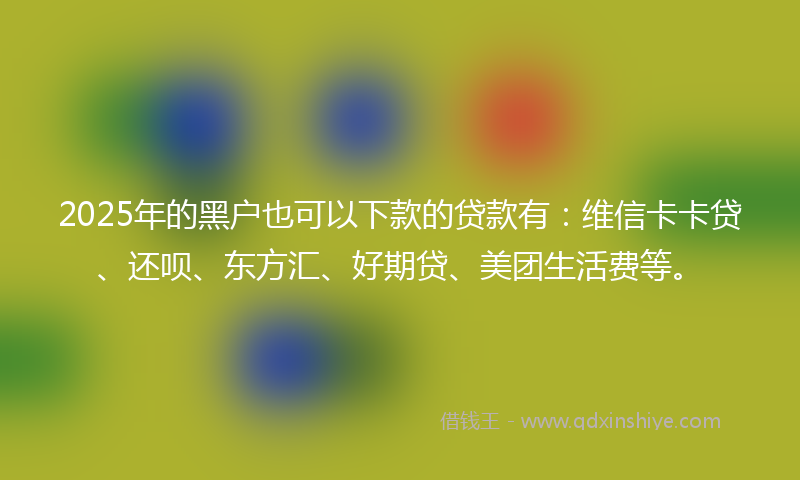 2025年的黑户也可以下款的贷款有：维信卡卡贷、还呗、东方汇、好期贷、美团生活费等。