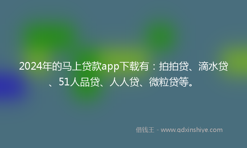 2024年的马上贷款app下载有：拍拍贷、滴水贷、51人品贷、人人贷、微粒贷等。