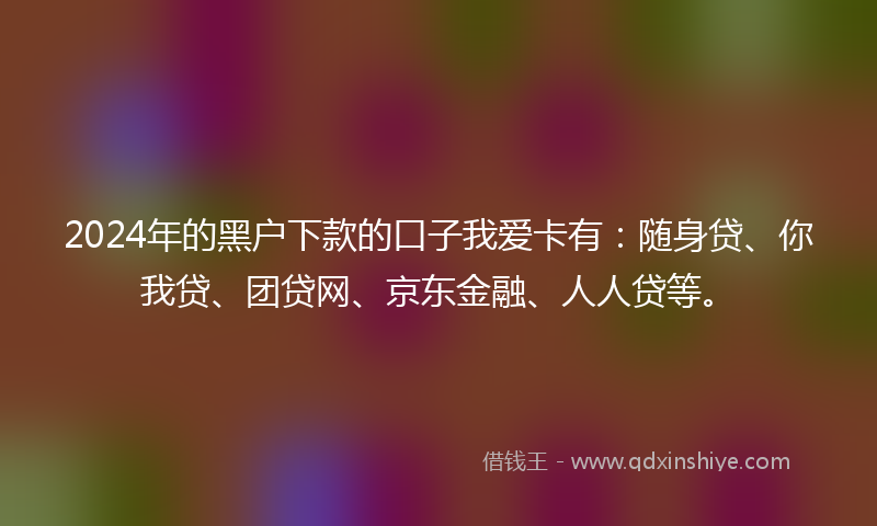 2024年的黑户下款的口子我爱卡有：随身贷、你我贷、团贷网、京东金融、人人贷等。