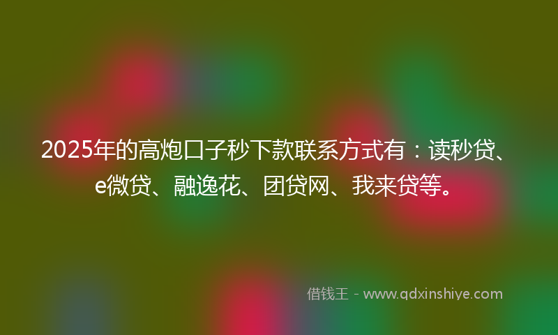 2025年的高炮口子秒下款联系方式有：读秒贷、e微贷、融逸花、团贷网、我来贷等。