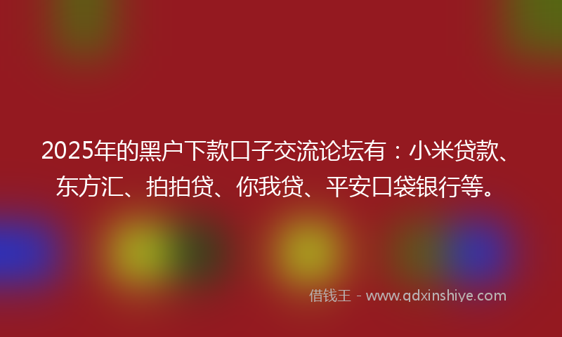 2025年的黑户下款口子交流论坛有：小米贷款、东方汇、拍拍贷、你我贷、平安口袋银行等。