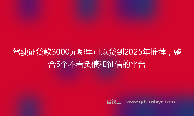 驾驶证贷款3000元哪里可以贷到2025年推荐，整合5个不看负债和征信的平台