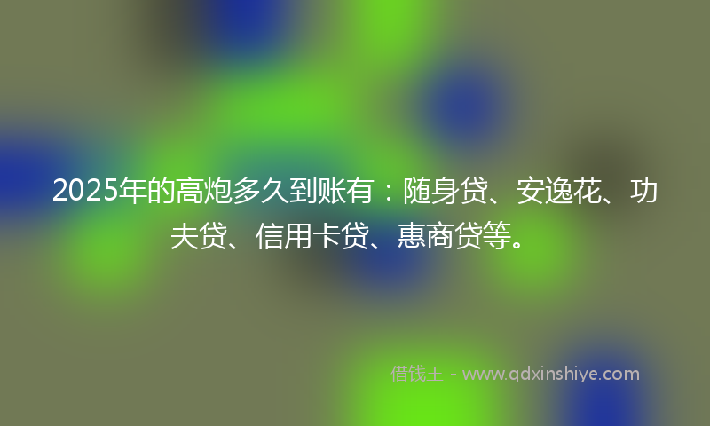 2025年的高炮多久到账有：随身贷、安逸花、功夫贷、信用卡贷、惠商贷等。